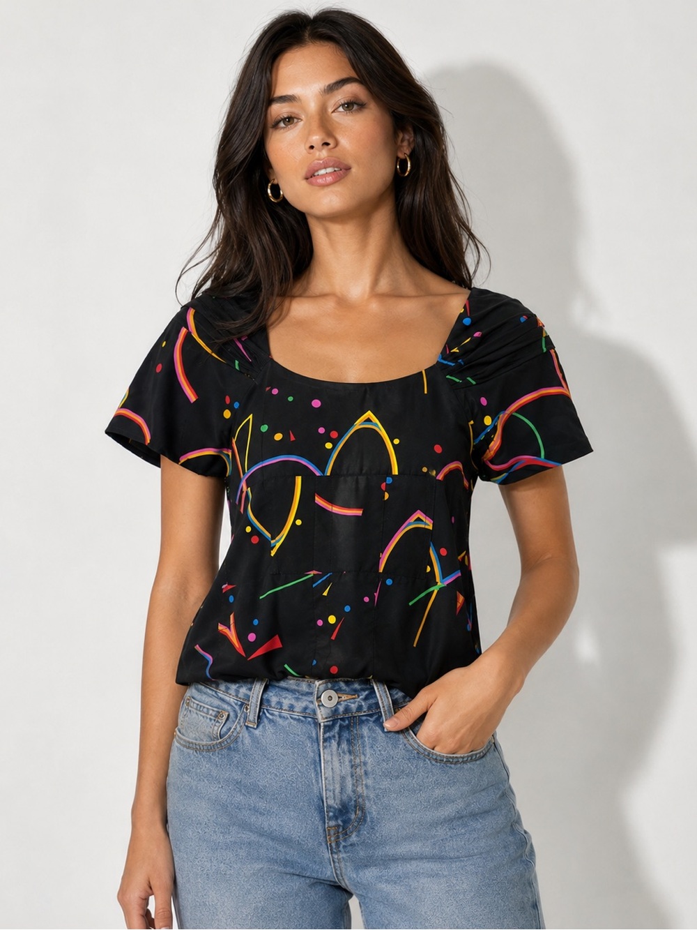 Prada Milano 100% Silk Abstract Print Blouse Top Women’s Italy 42 US size 6